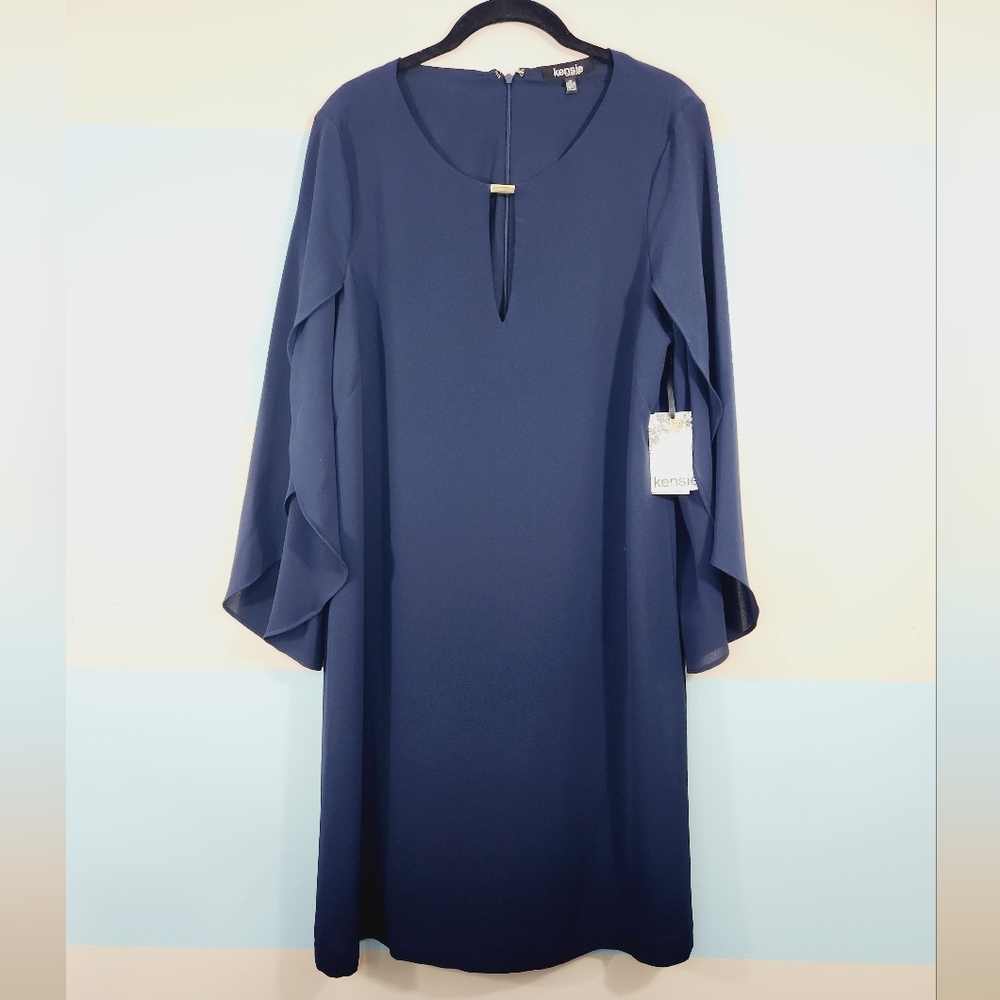 NWT Kensie Navy Split Sleeve Keyhole Crepe Dress - Picture 10 of 12
